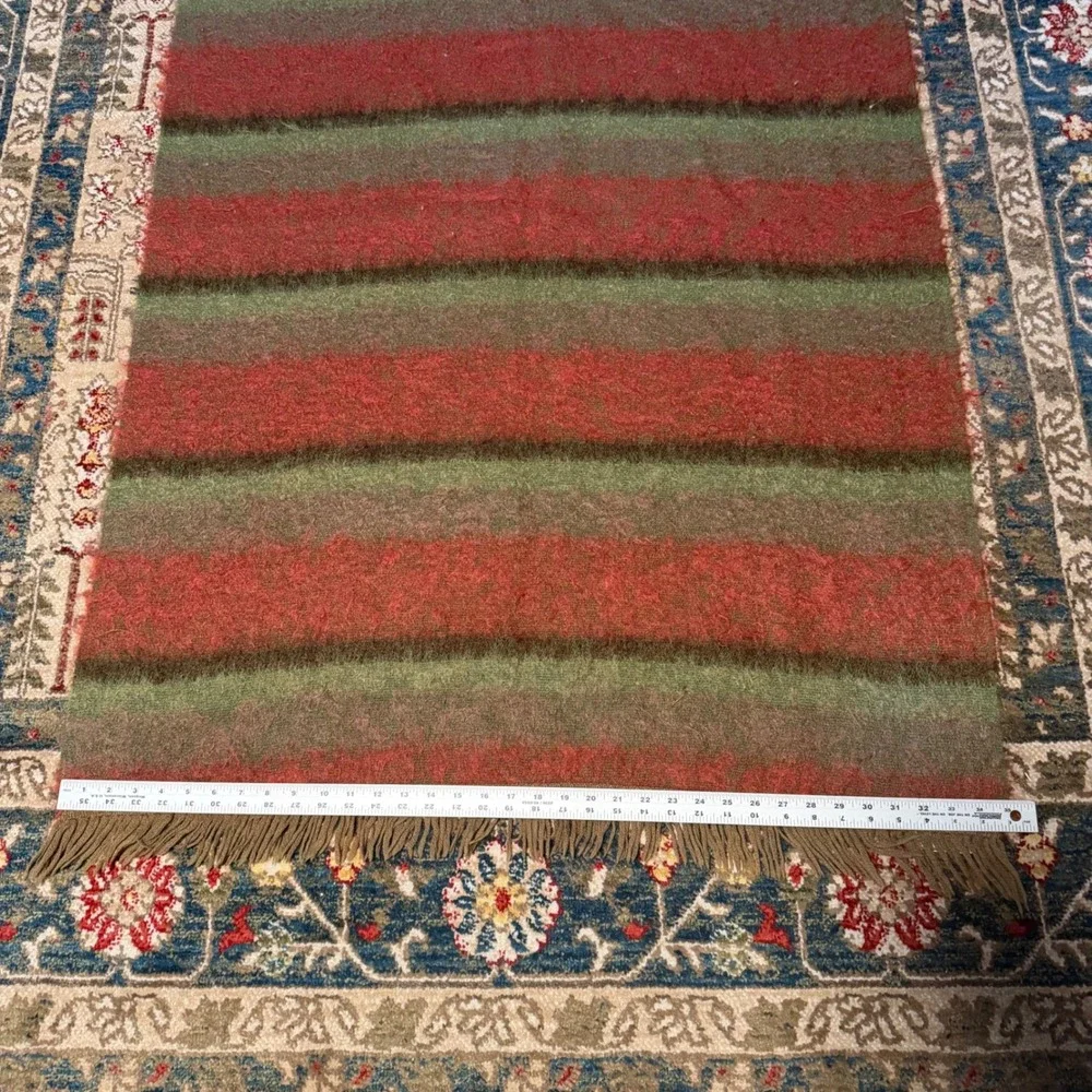 Vintage 60s Andrew Stewart Woven Scotland Mohair Wool Blanket Scarf Striped Shag